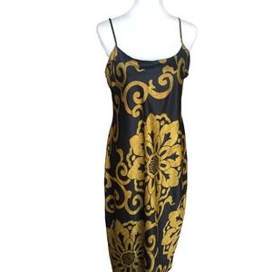 Natori PRIVATE LUXURIES Sexy Black & Gold Adjustable Strap Floral‎ Slip Dress M